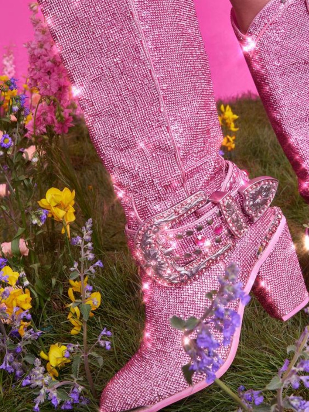 Sugar Thrillz Sheriff Shine Sparkling Pink Rhinestone Knee-High Boots size 5